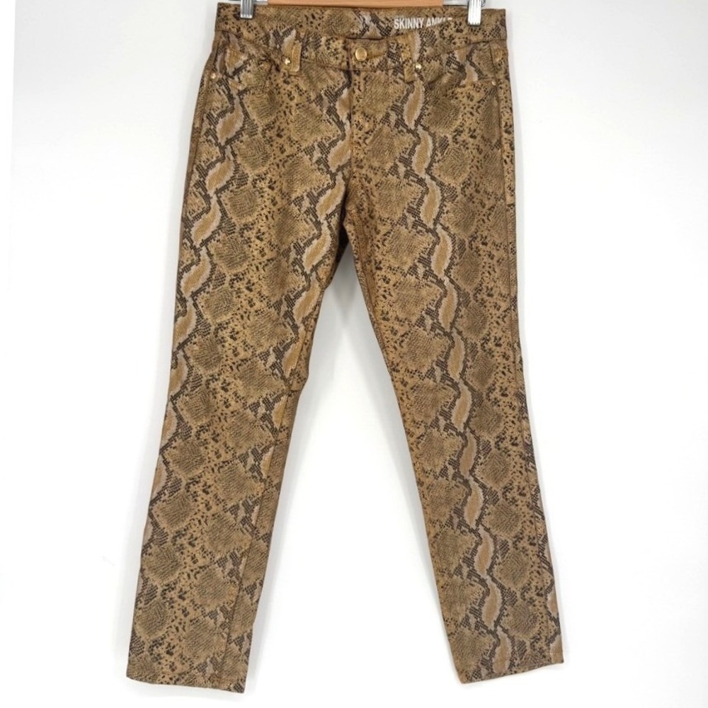 New York & Co Metallic Gold Snakeskin Low Rise Pants 6 Edgy Mob Wife Reptile